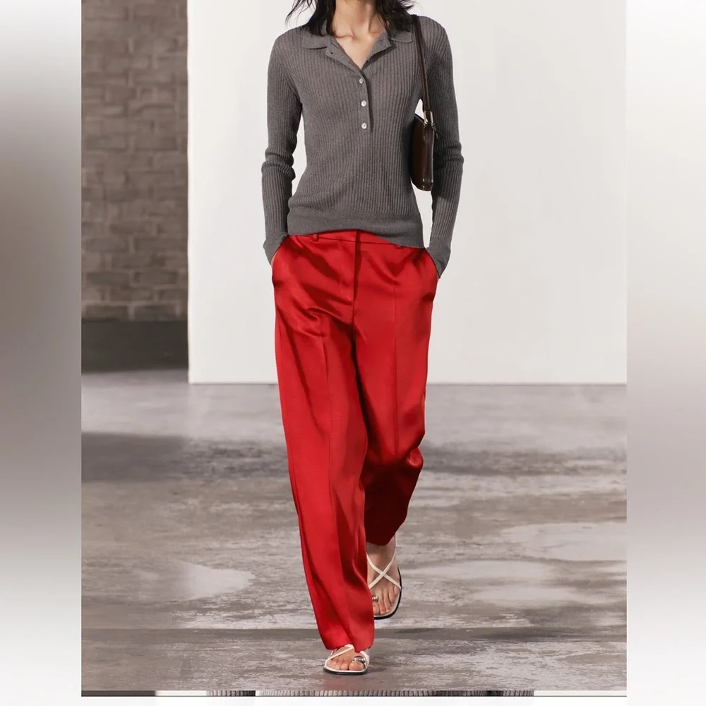 New ZARA Satin Straight Cut Pants ZW Collection